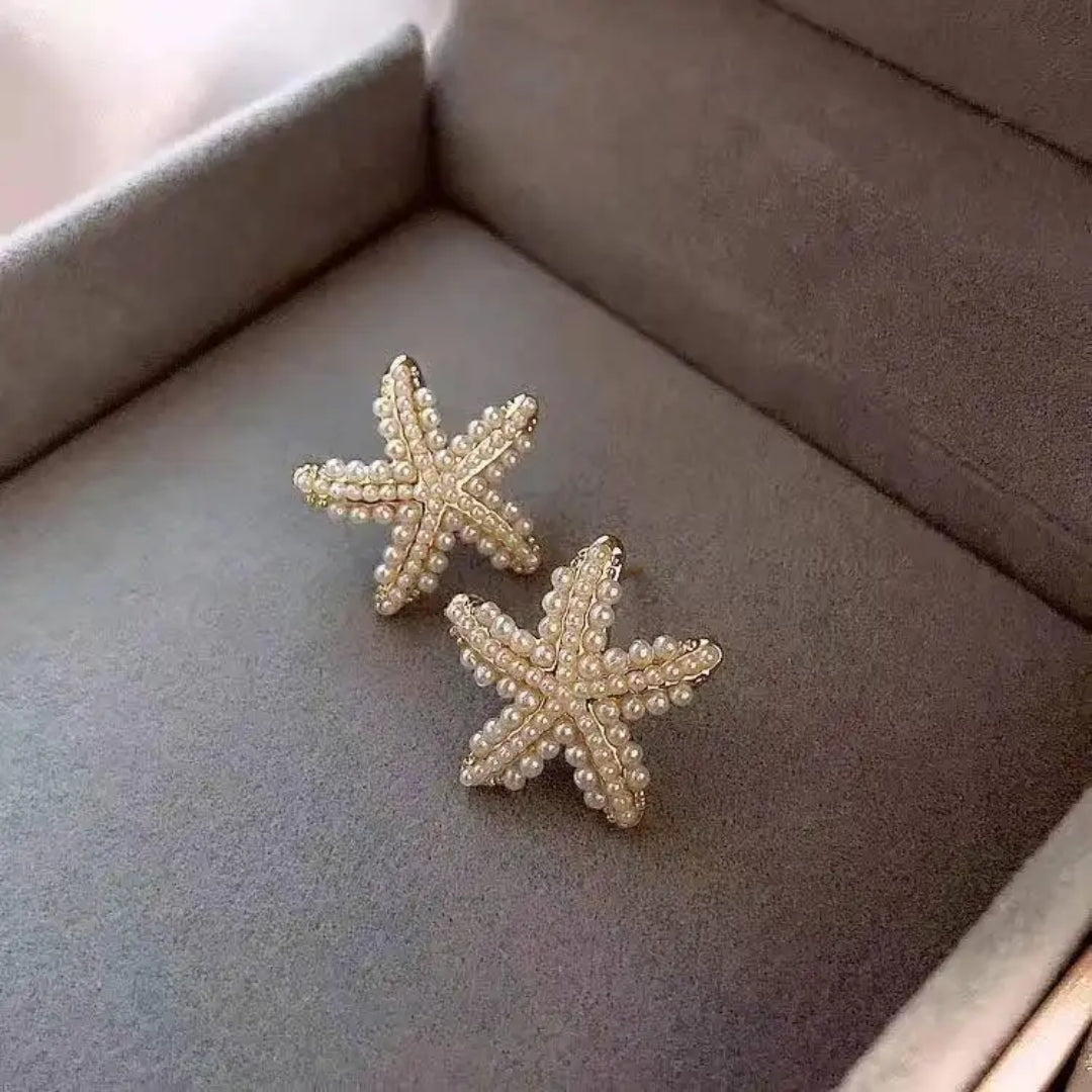 Aqua Pearl Stars Earrings