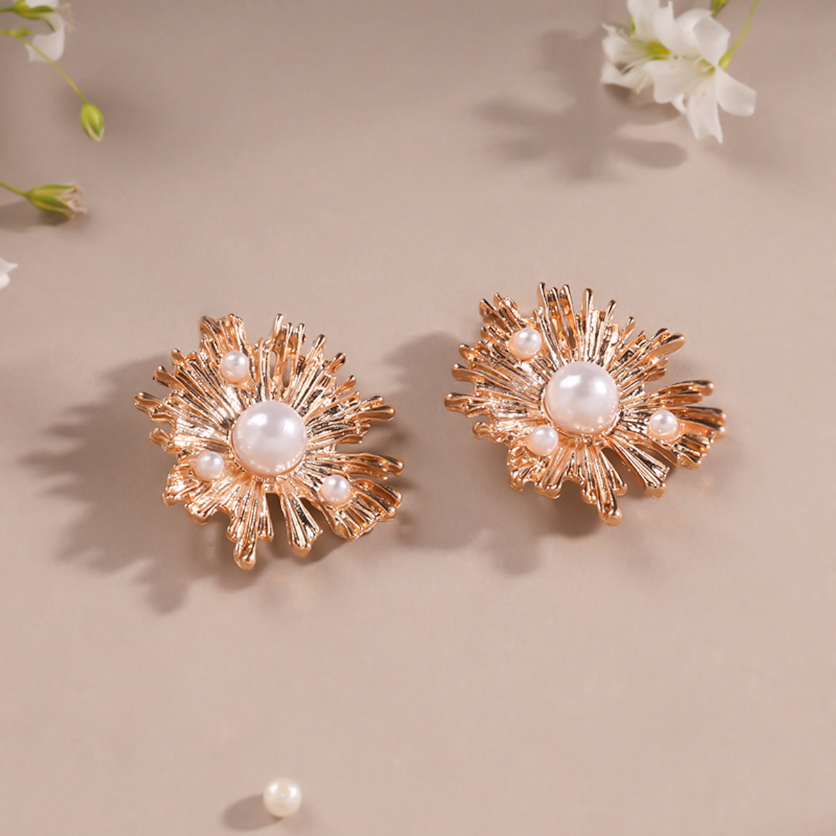 Pearly Petal Statement Earrings
