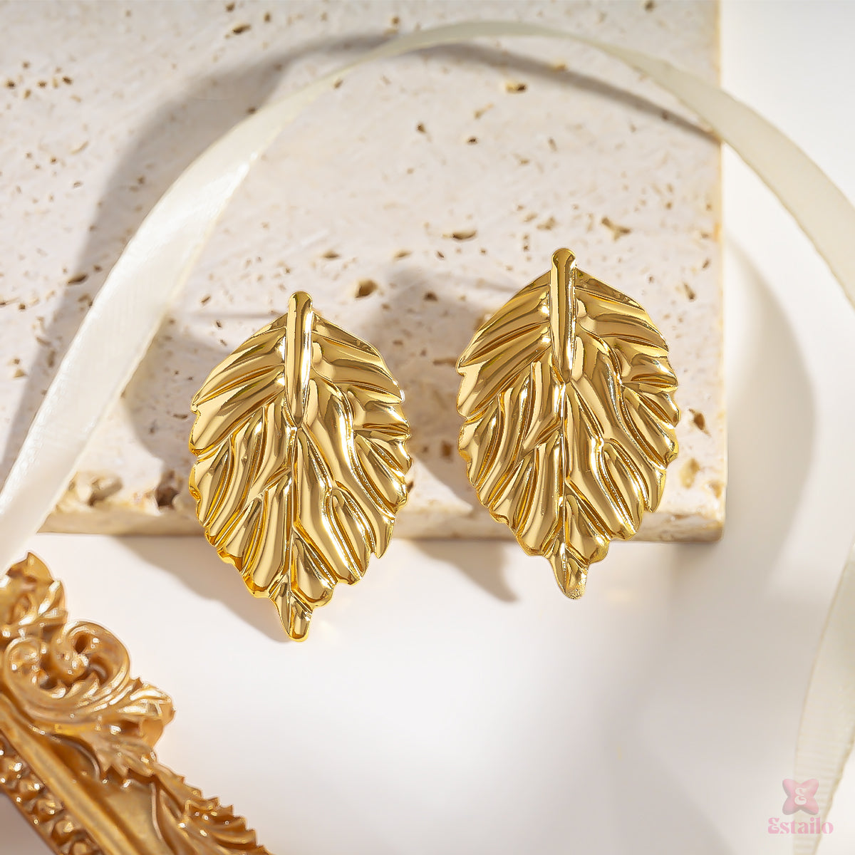 Golden Leaf Statement Earrings