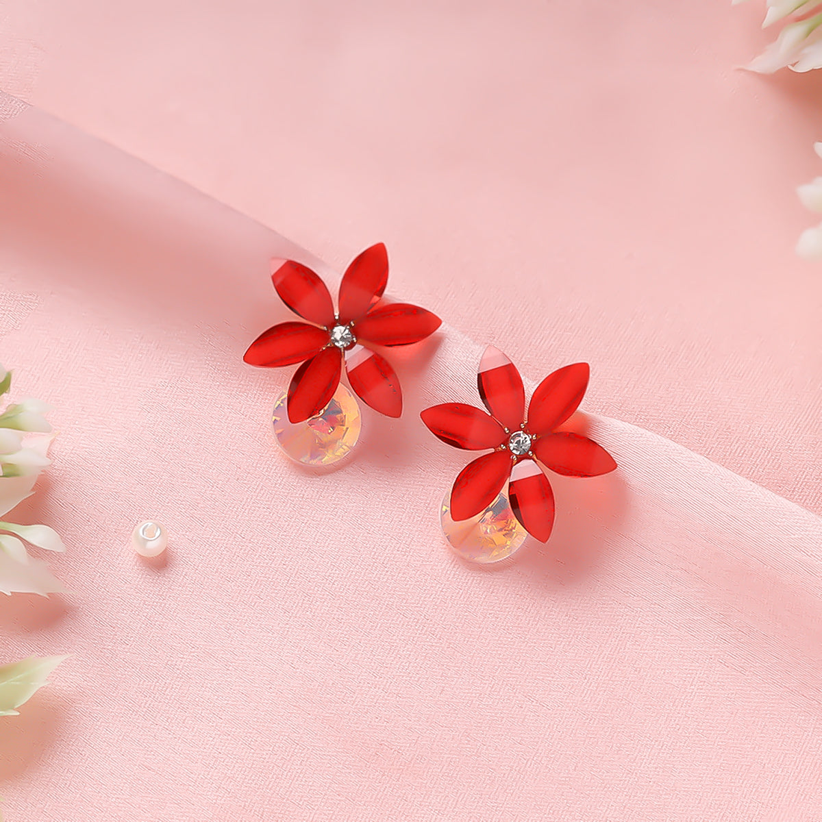 Crystal Daisy Red Earrings