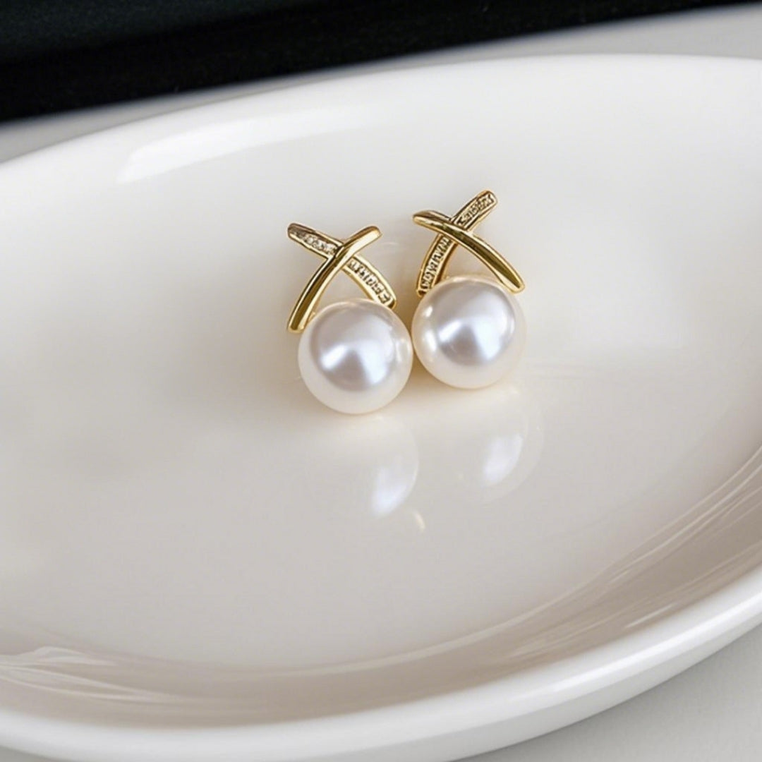 Pave X Pearl Earrings