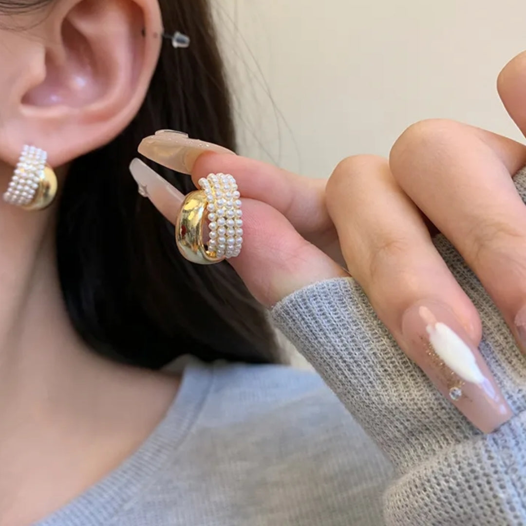 Glimmering Pearl Gold Loops Earrings