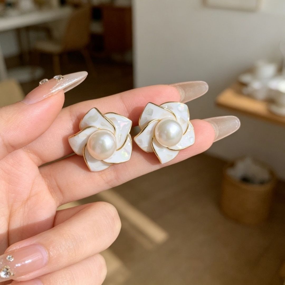 Victorian Gardenia Pearl Earrings