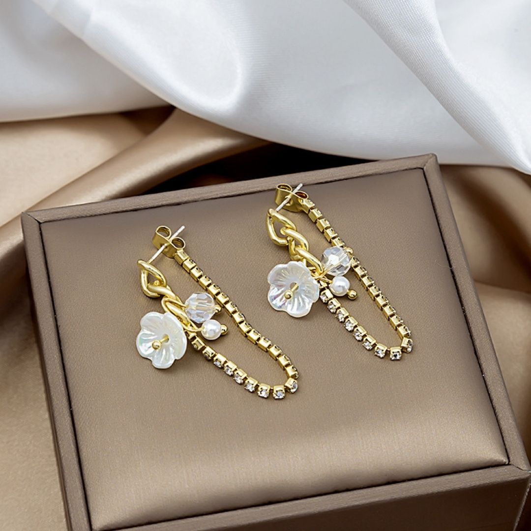 Floral Rhinestone Drop Earrings