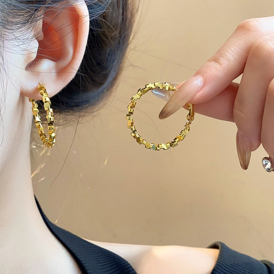 Golden Grid Hoops