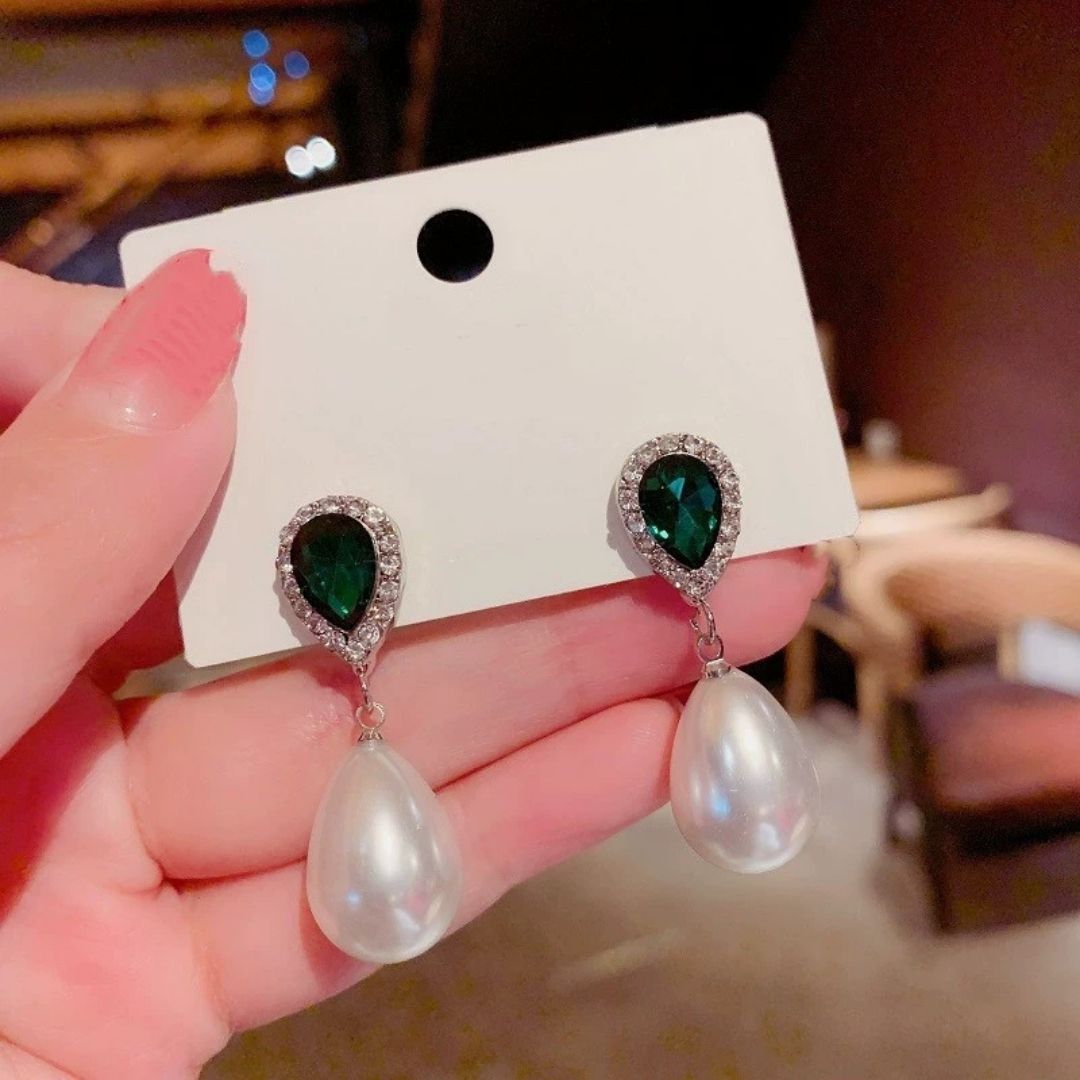Emerald Pearl Drops Earrings