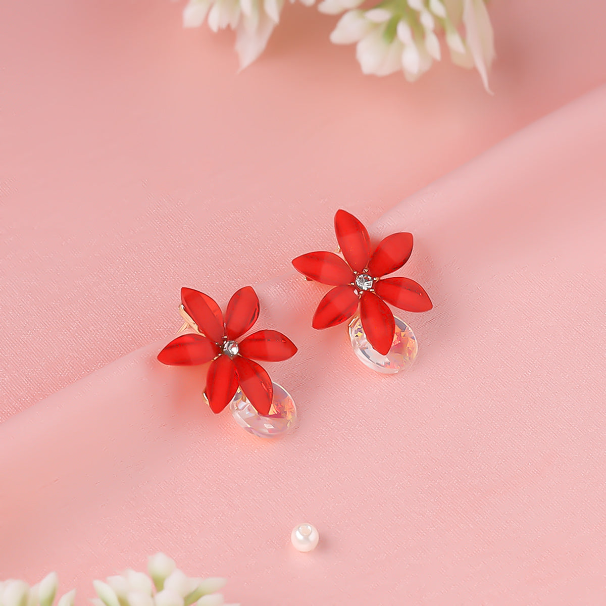 Crystal Daisy Red Earrings