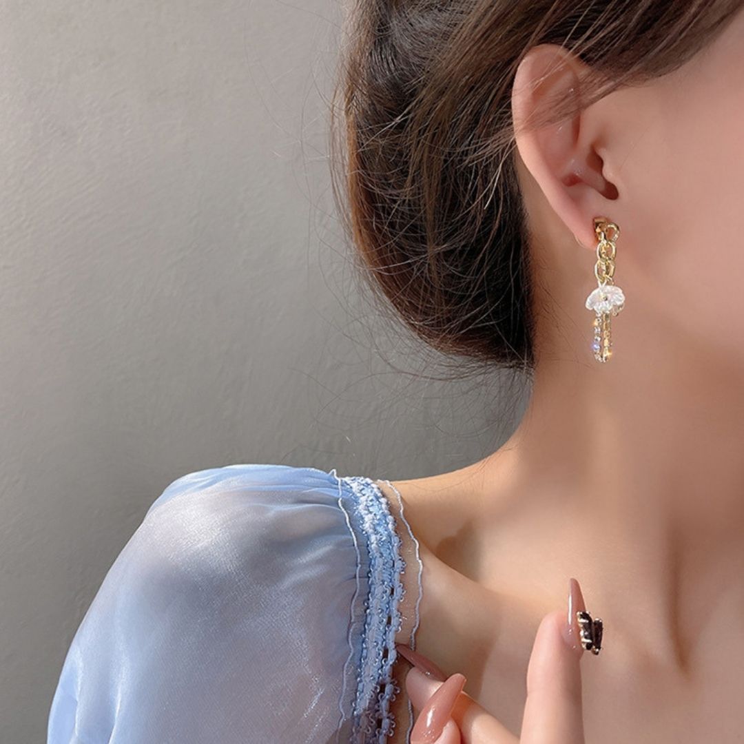Floral Rhinestone Drop Earrings