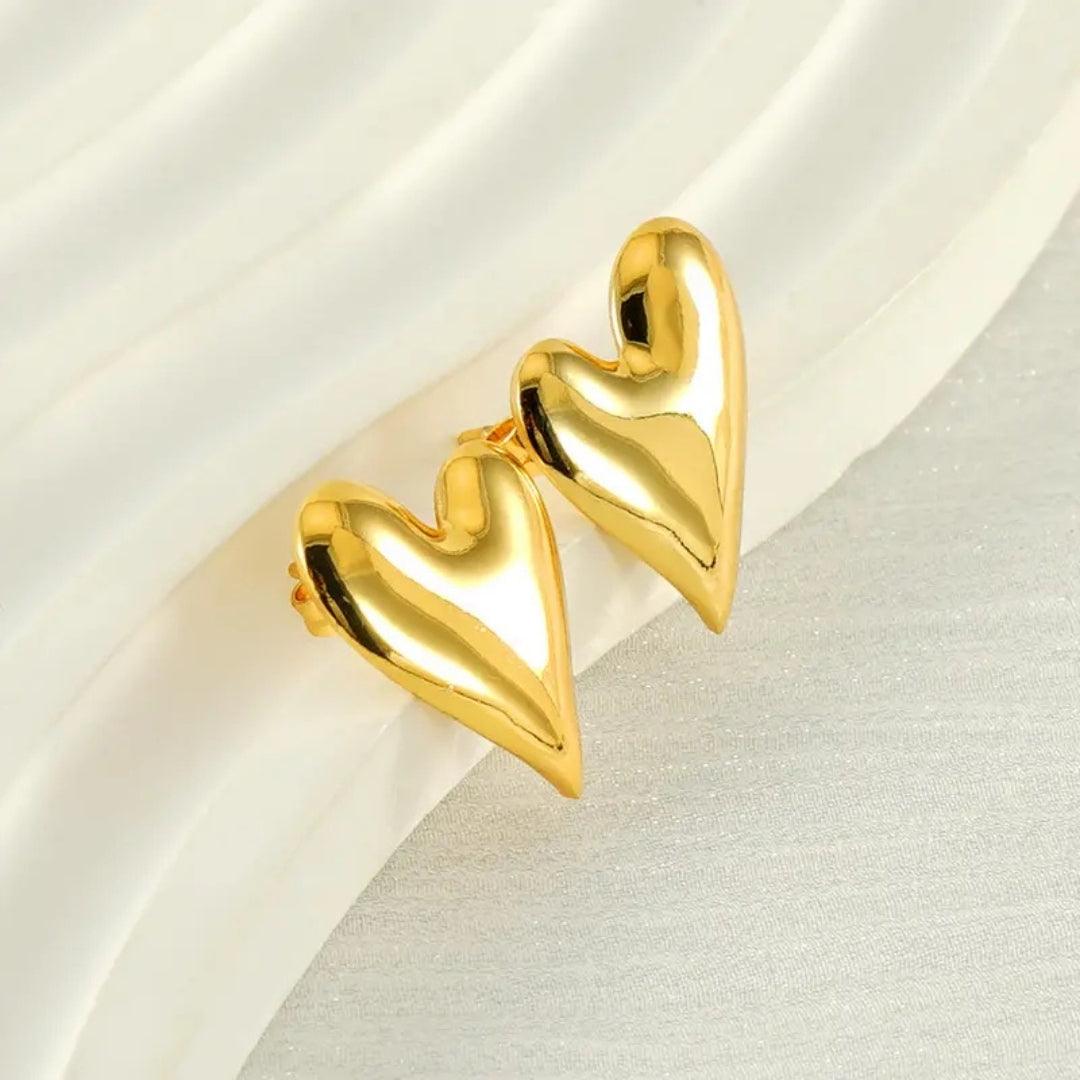Golden Heart Stud Earrings