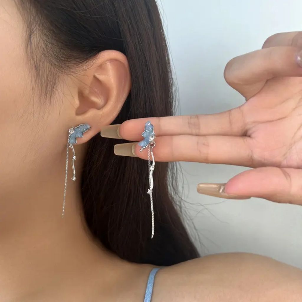 Silver Feather Statement Earrings