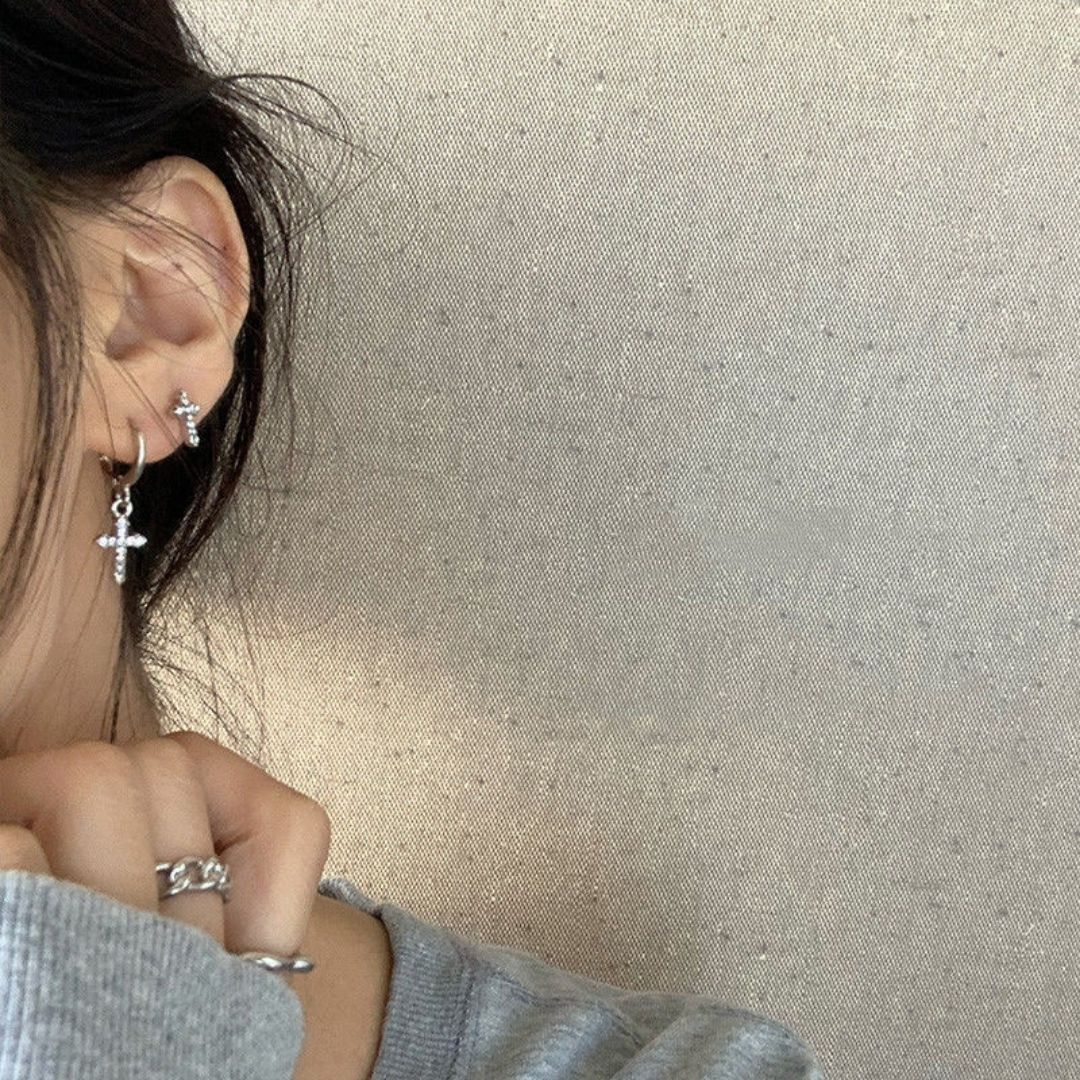 Midnight Cross Huggies Earrings