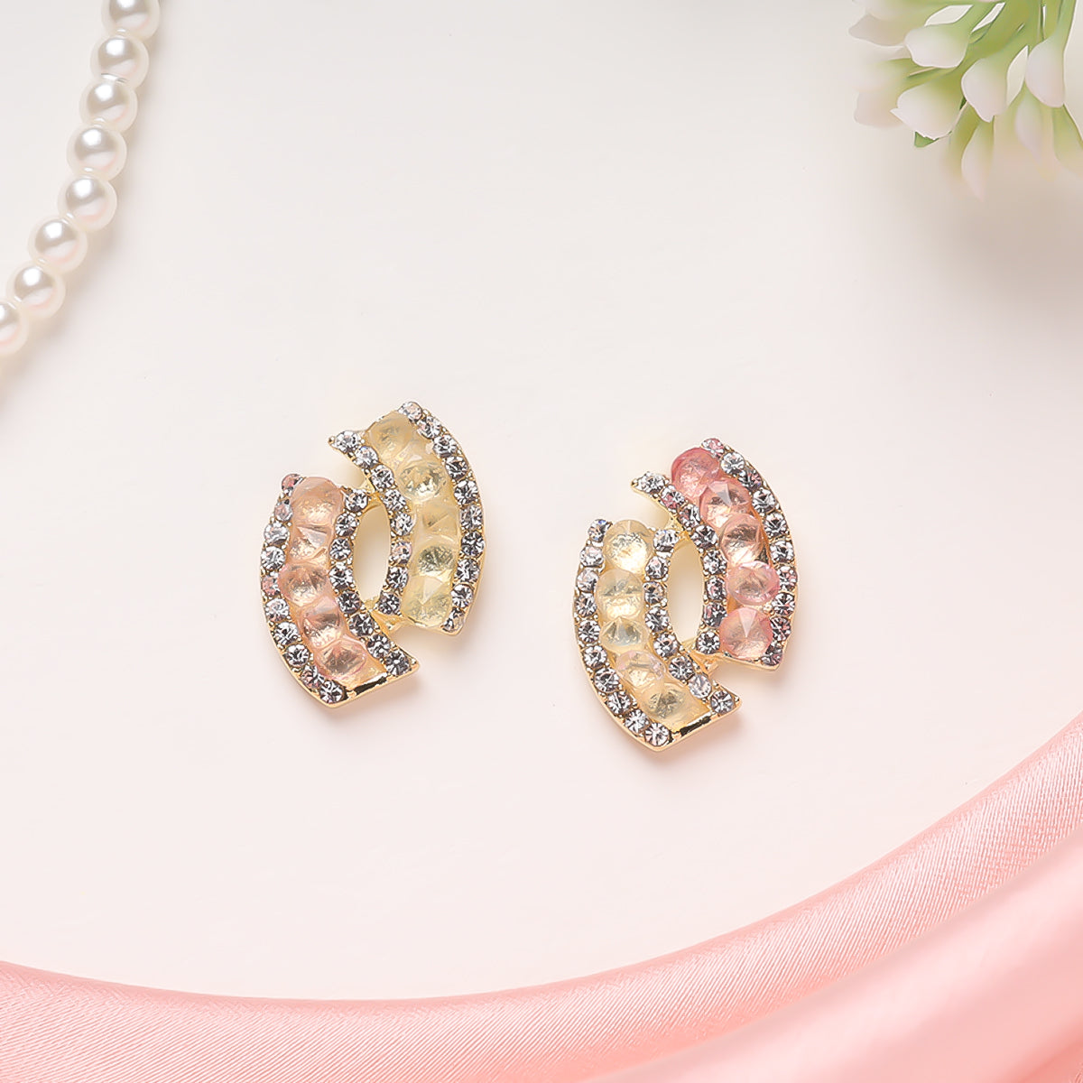 Pink Quartz Stud Earrings
