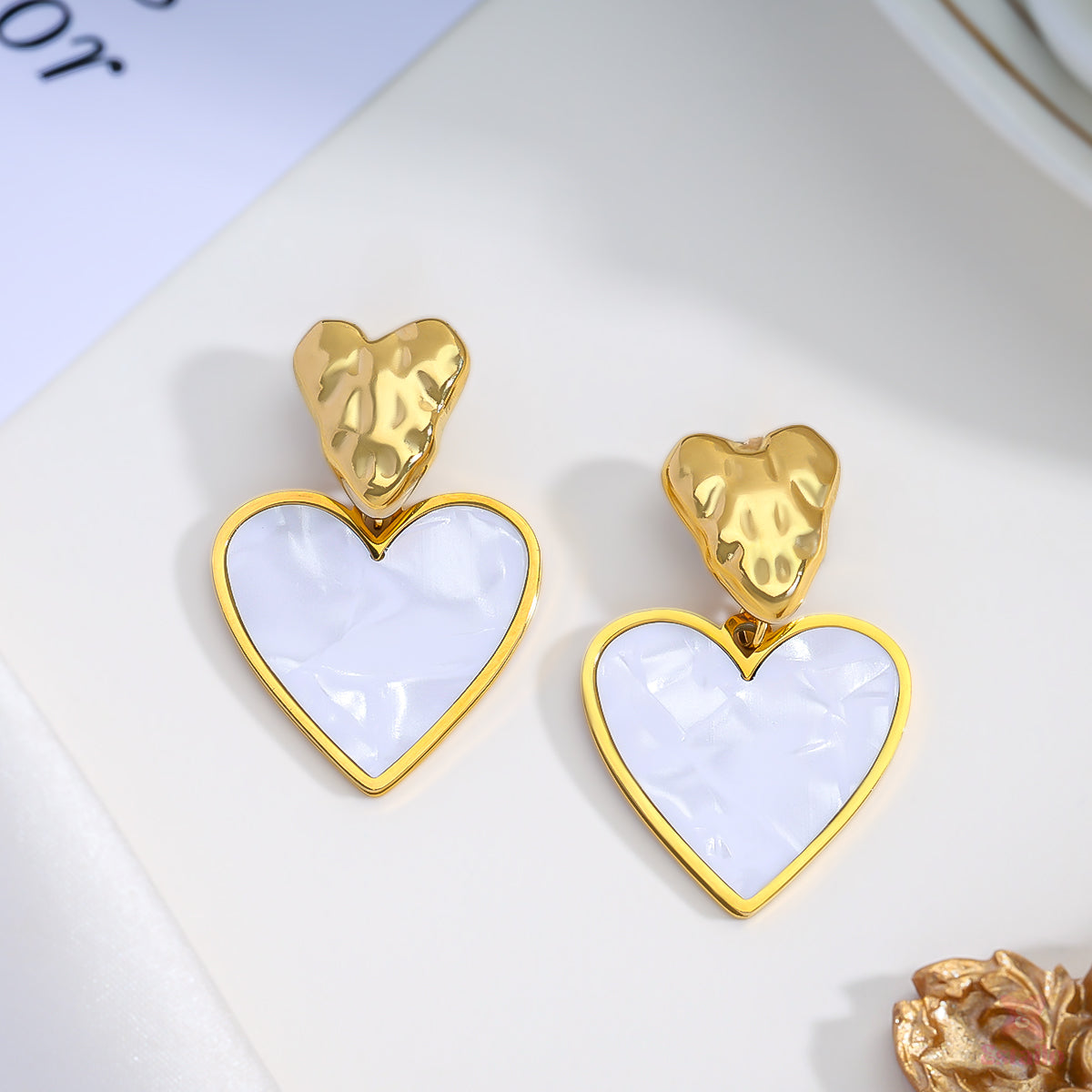 Gold Vanilla Heart Duo Earrings