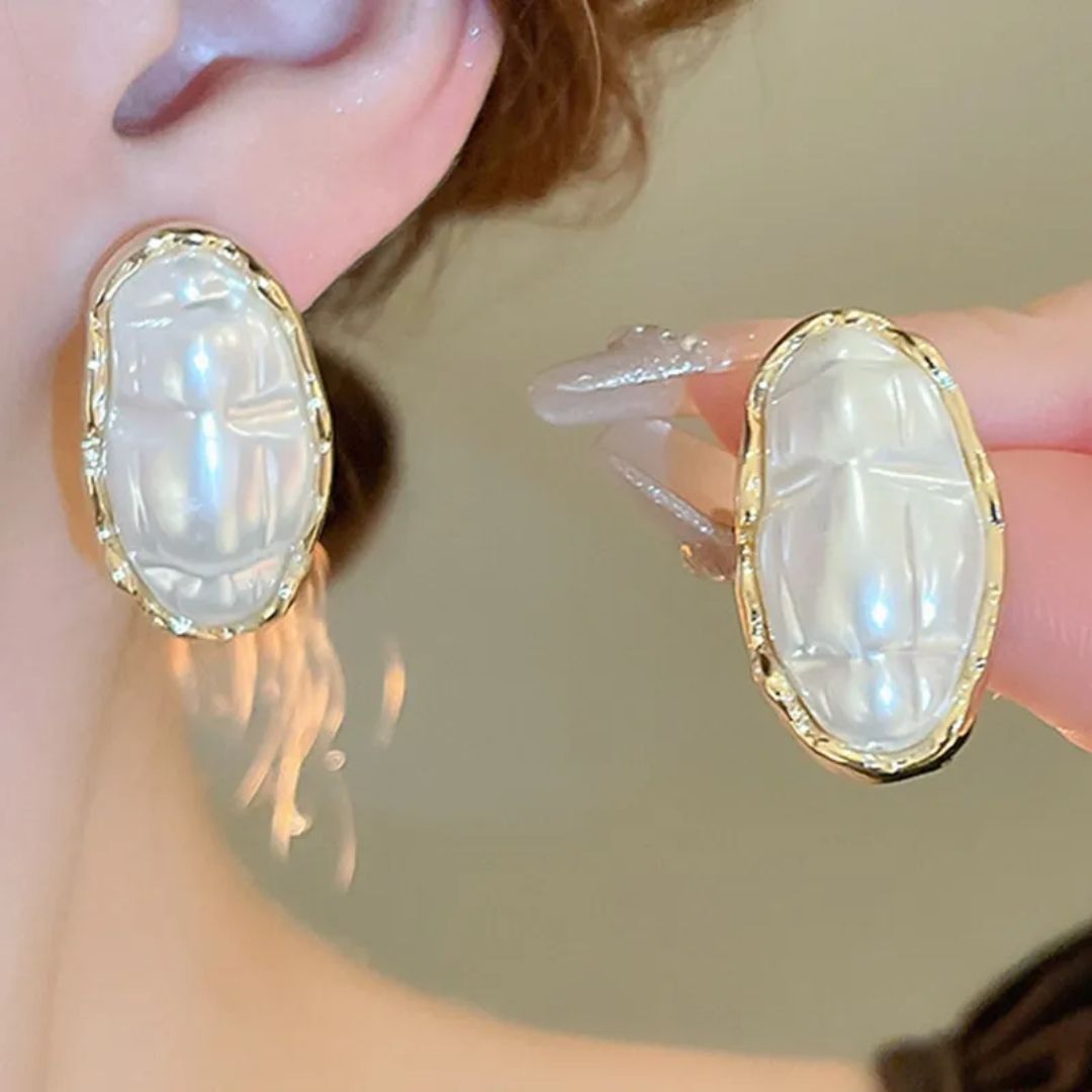 Hammered Gold Oval Earrings
