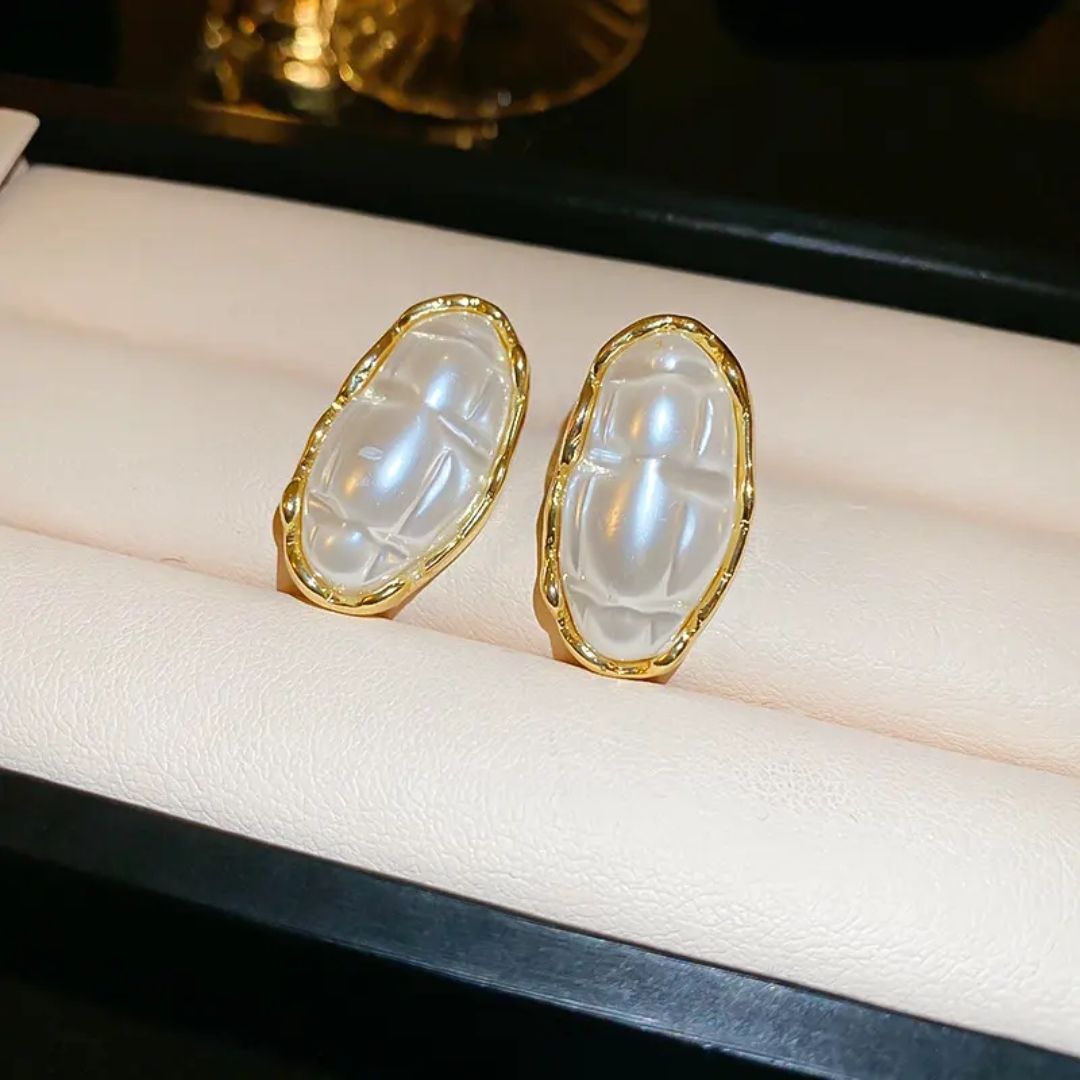 Hammered Gold Oval Earrings