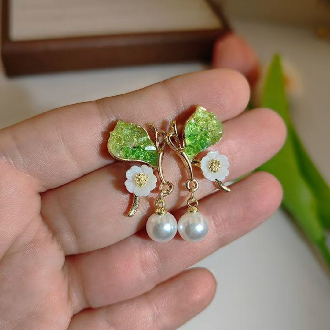 Oriental Blossom Pearl Drops Earrings