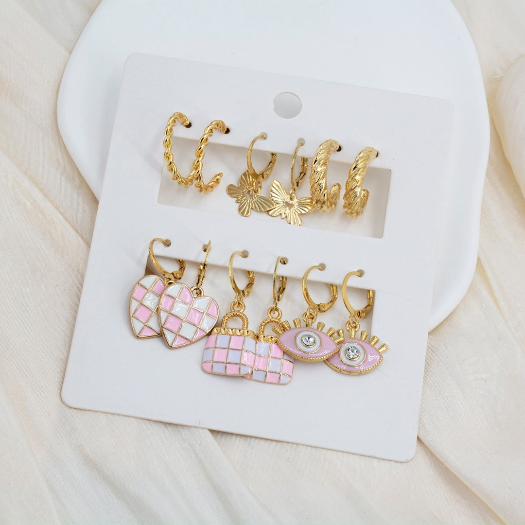 Rose Gold & Charm Combo Earrings