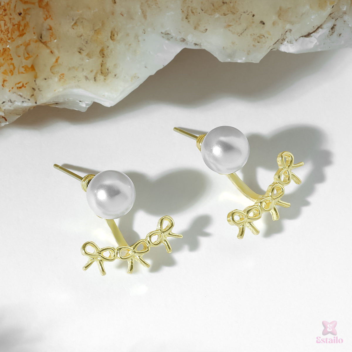 Pearl Bow Charms Earrings