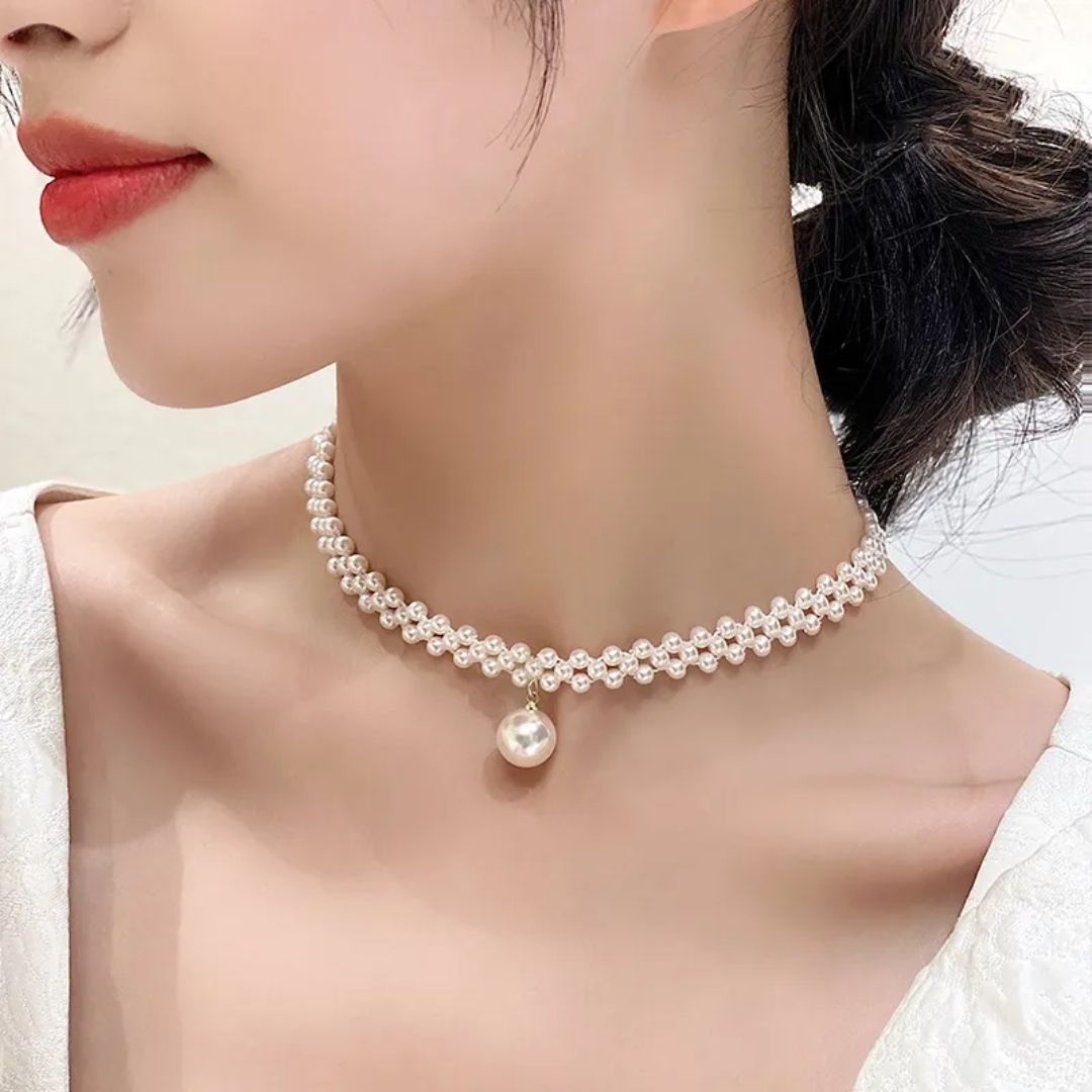 Gilded Pearl Choker Necklace