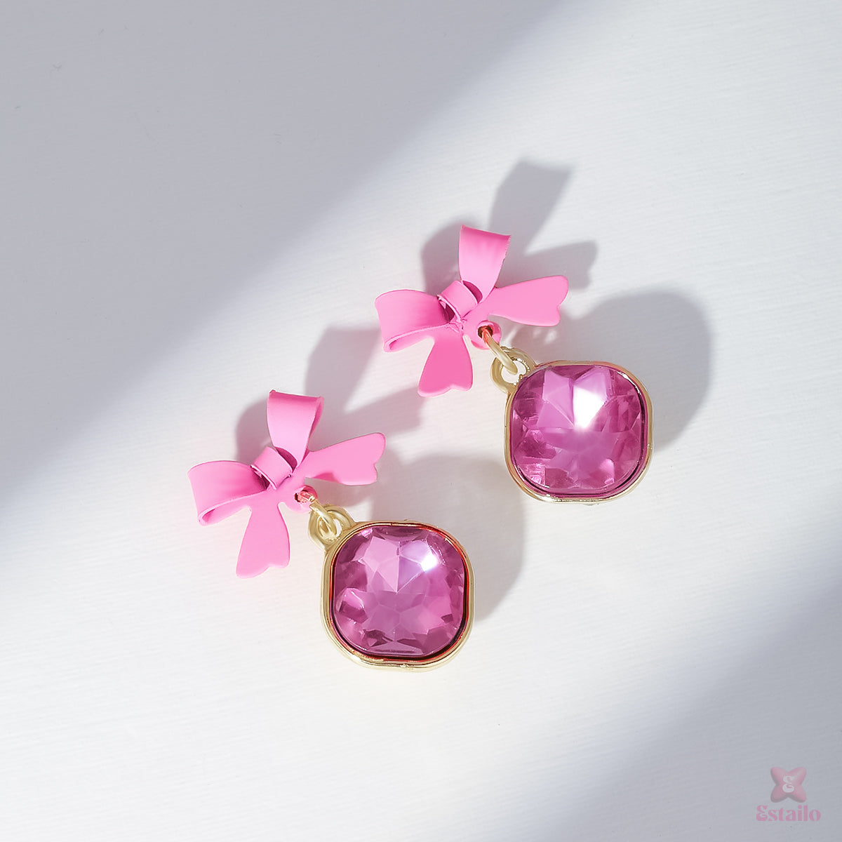 Pink Bow Gem Earrings