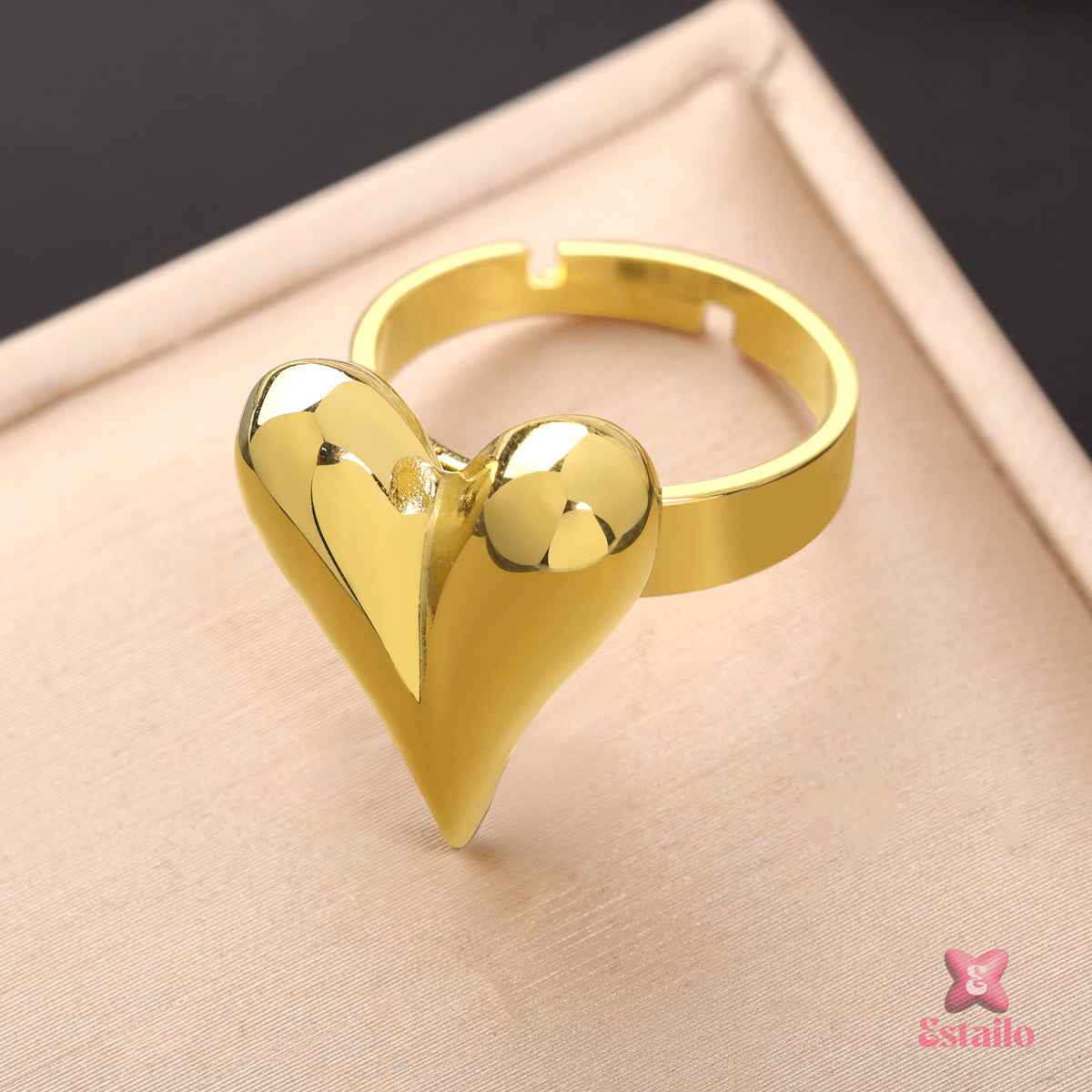 Golden Puffy Heart Ring