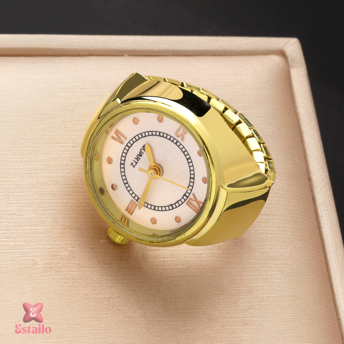 Golden Quartz Ring Watch