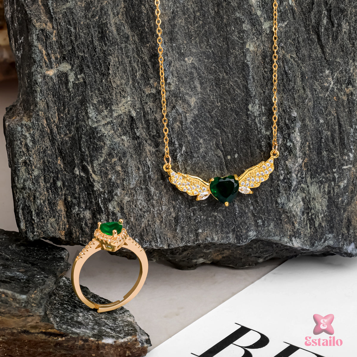 Winged Emerald Love Set
