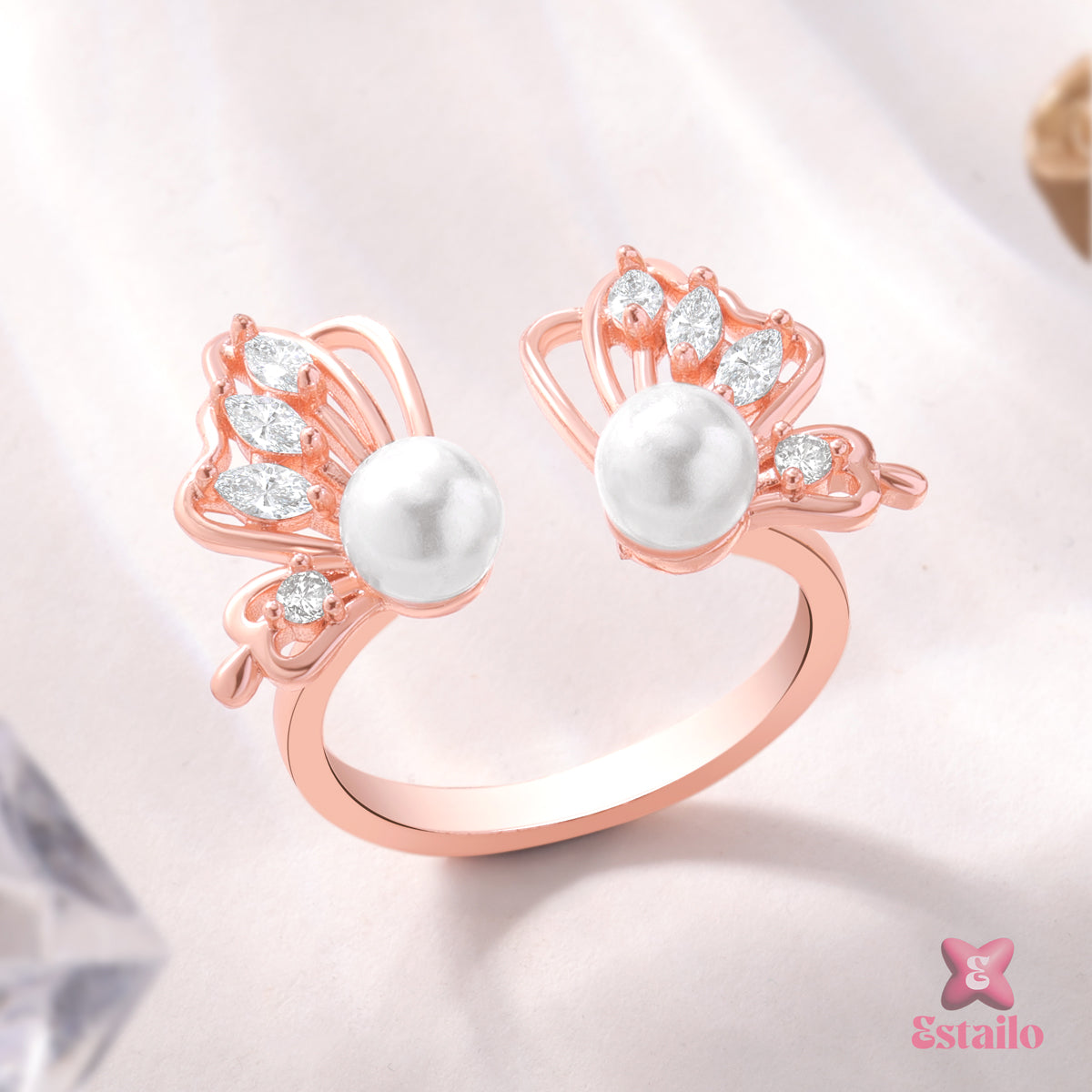Delicate Rosewing Pearl Ring