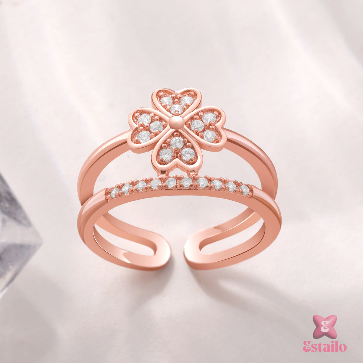 Rose Gold Clover Charm Ring
