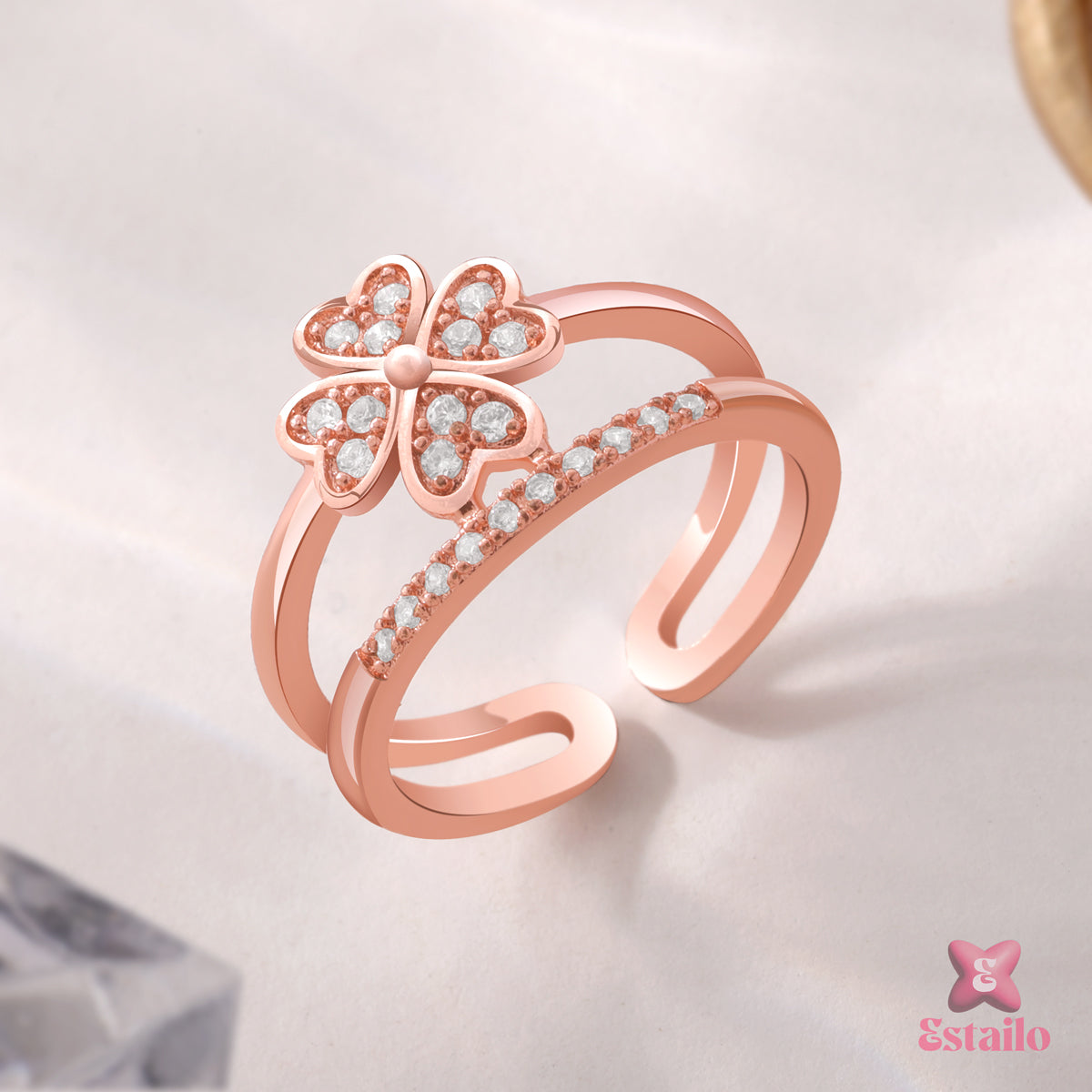 Rose Gold Clover Charm Ring