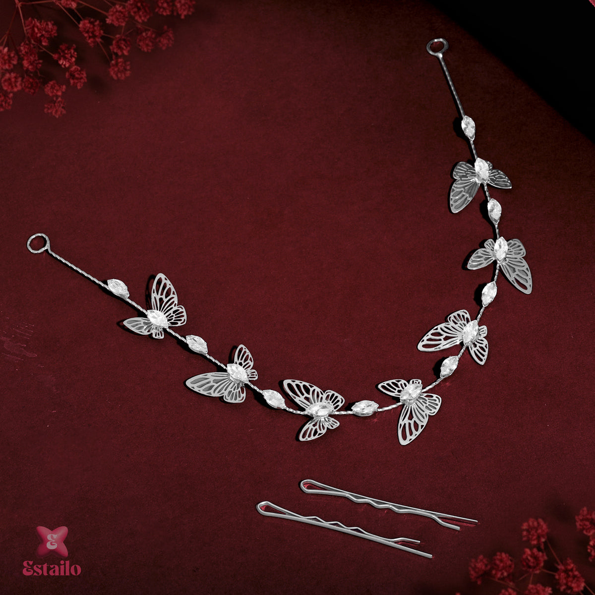 Floral Crystal Solitaire Butterfly Hair