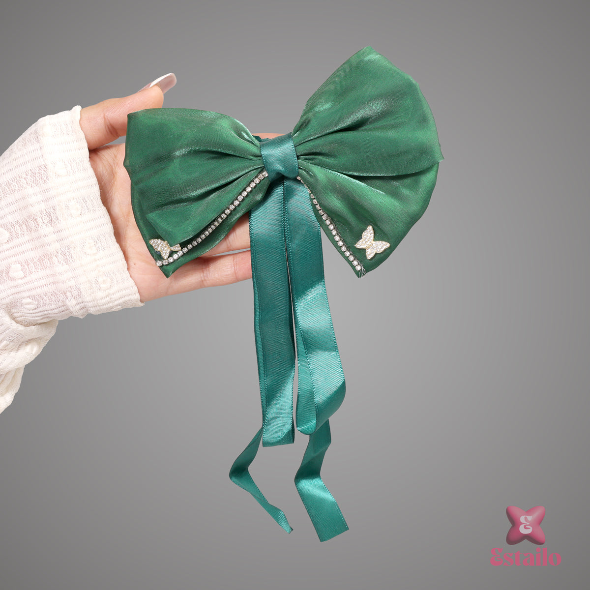 Glimmering Grove Hair Bow Clip