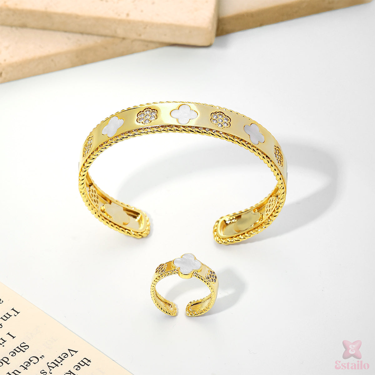 Delicate Clover Bracelet and Ring