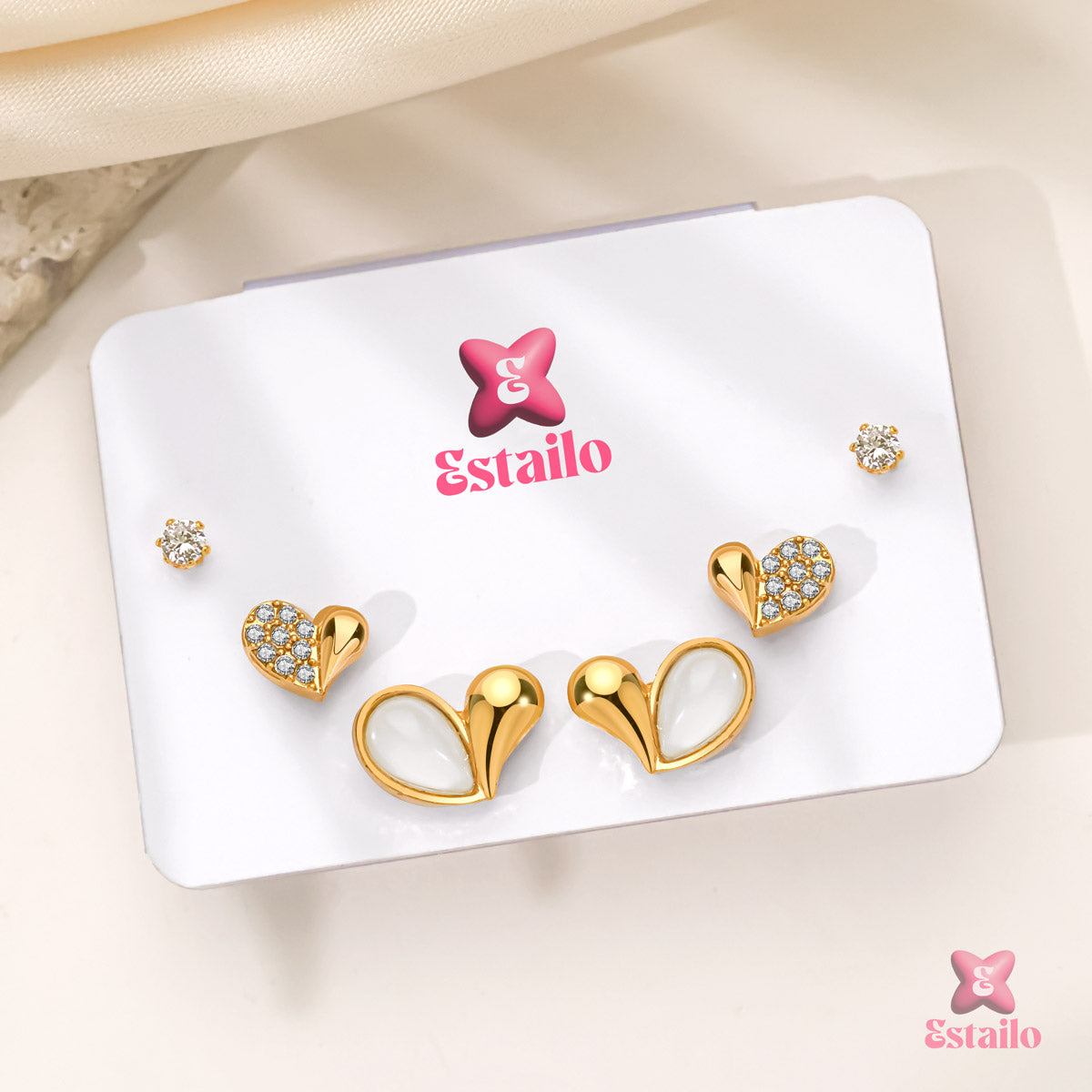 Heartfelt Trio Studs Earrings