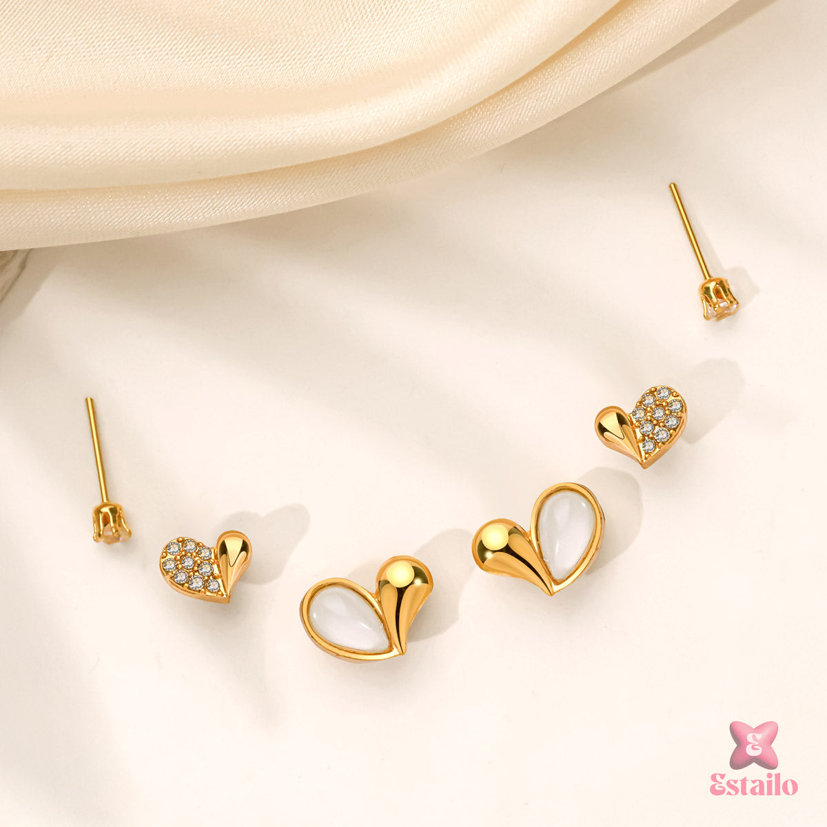 Heartfelt Trio Studs Earrings