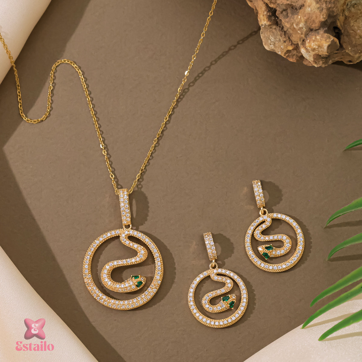 Coiled Emerald Snake Necklace Set