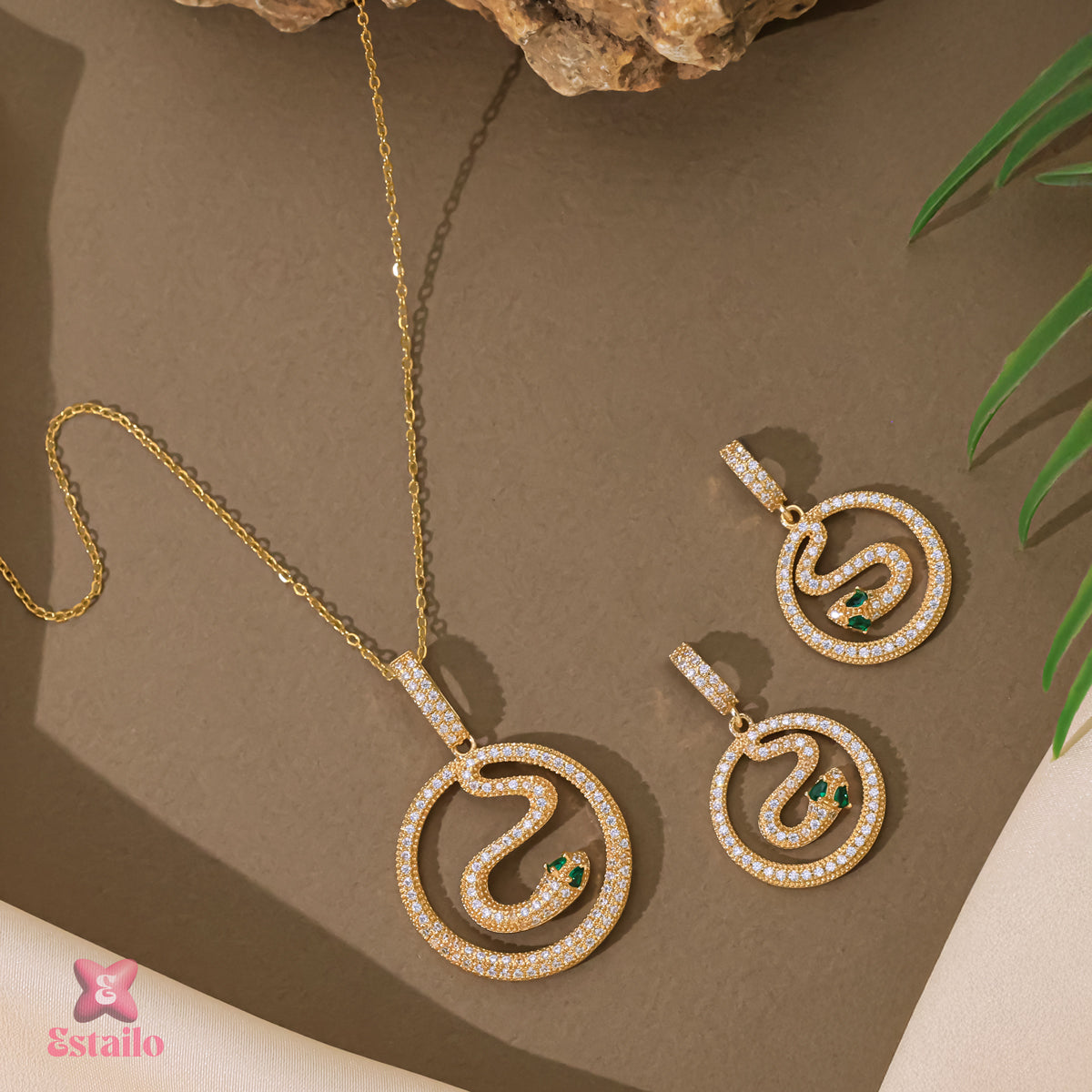 Coiled Emerald Snake Necklace Set