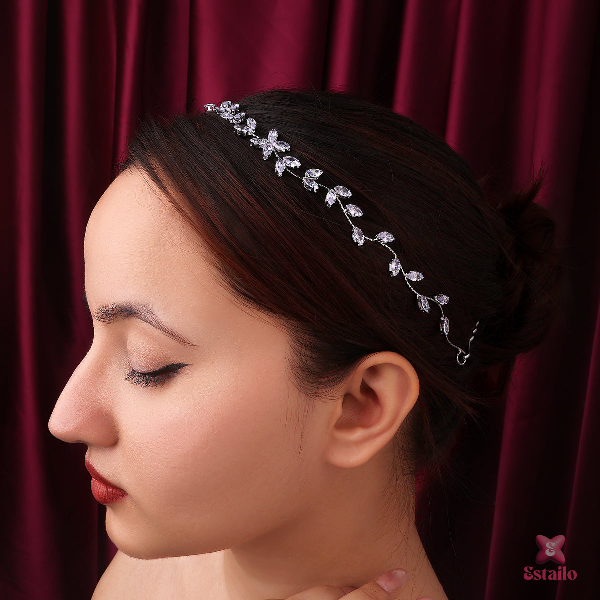 Crystal Leaf Bridal Solitaire Hair