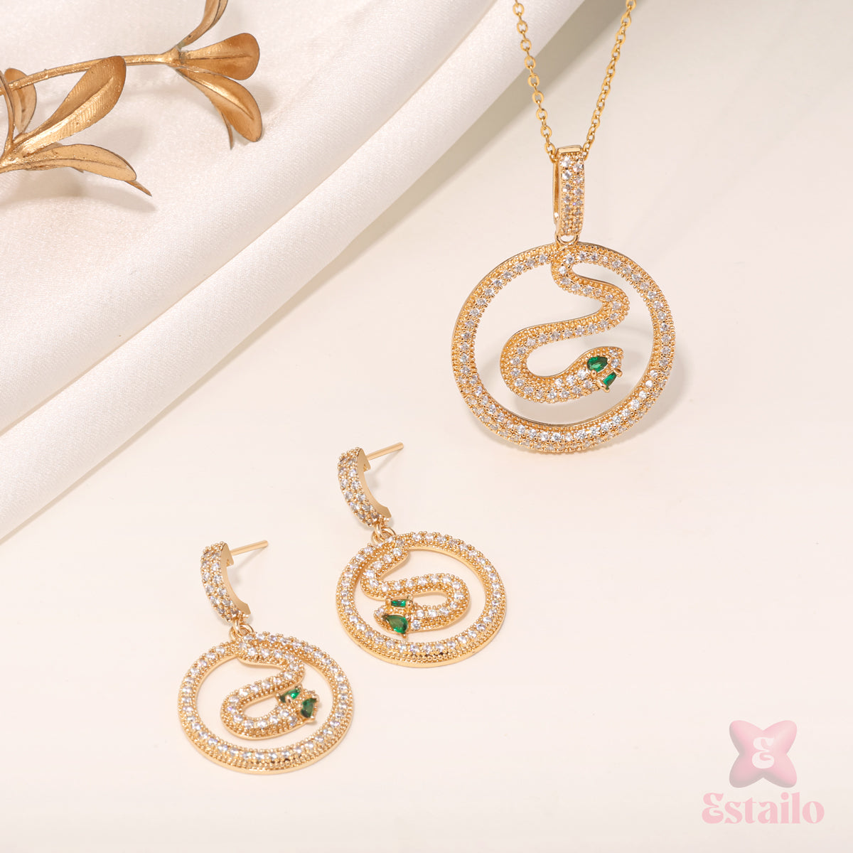 Coiled Emerald Snake Necklace Set