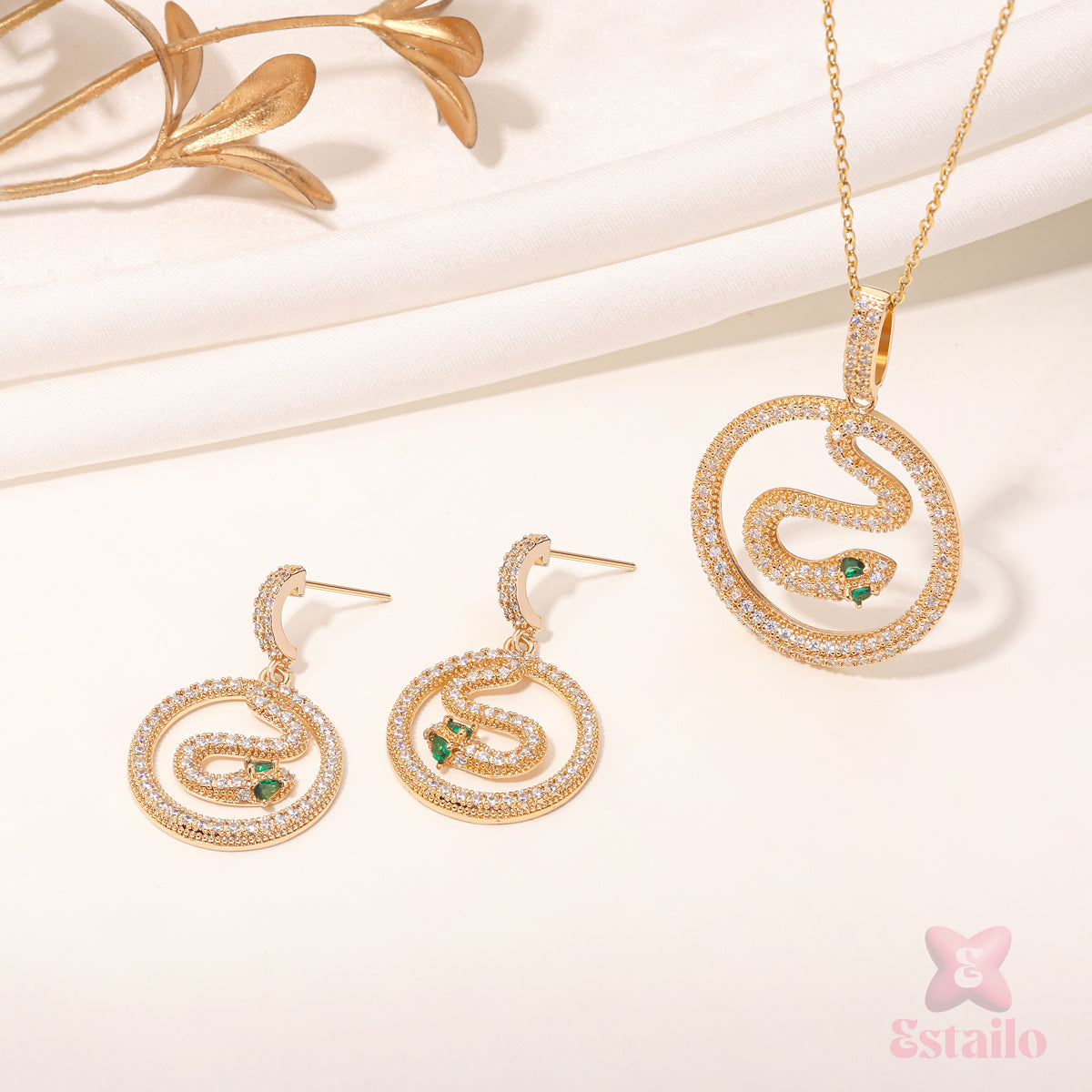 Coiled Emerald Snake Necklace Set