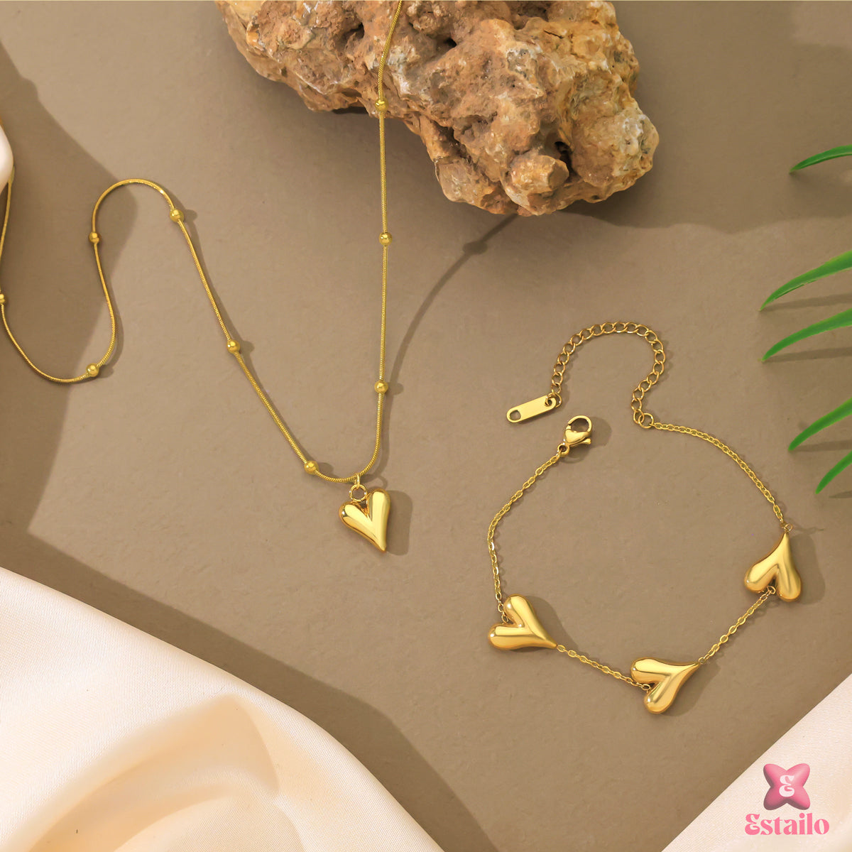 Golden Puffy Heart Set