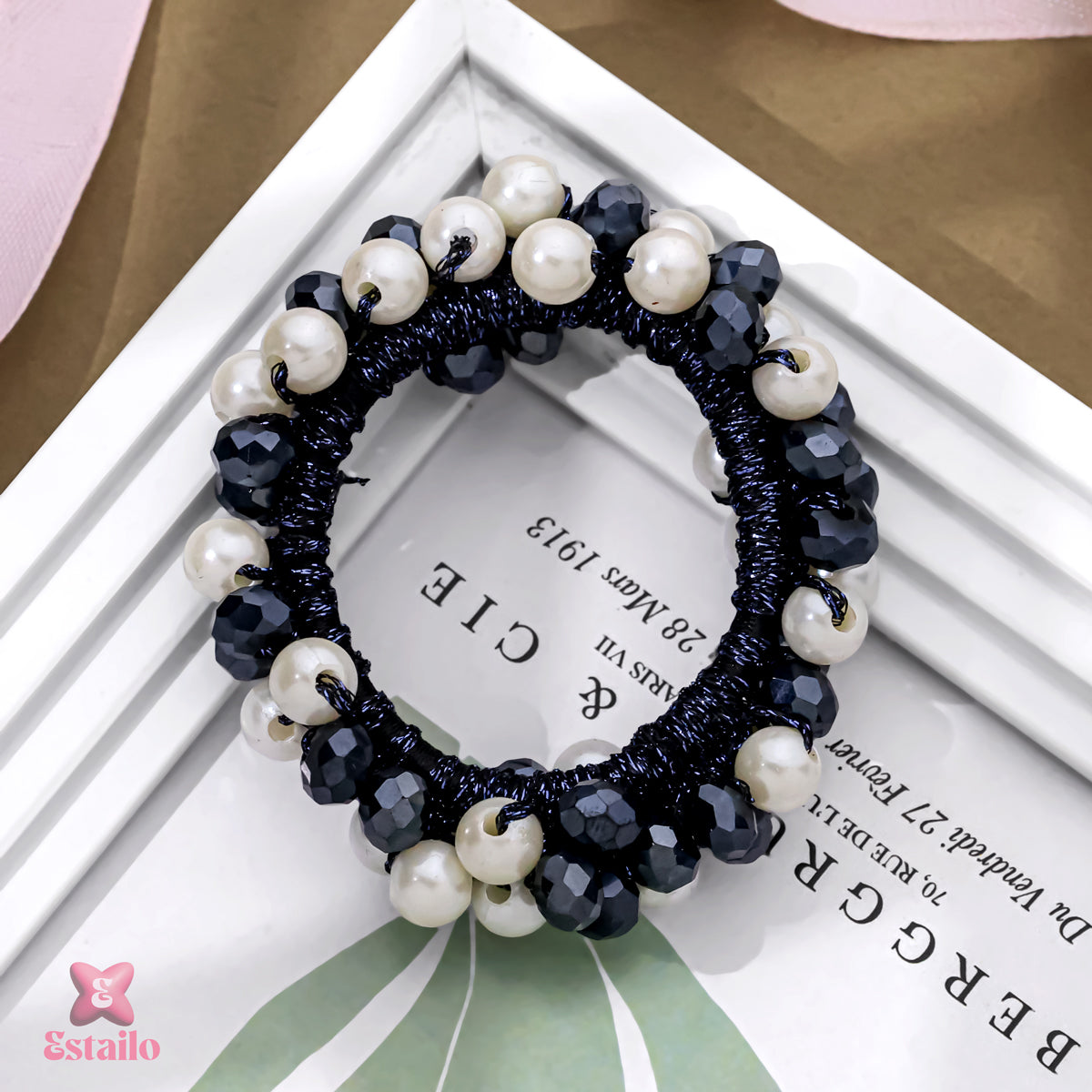 Beaded Noir Hair Tie