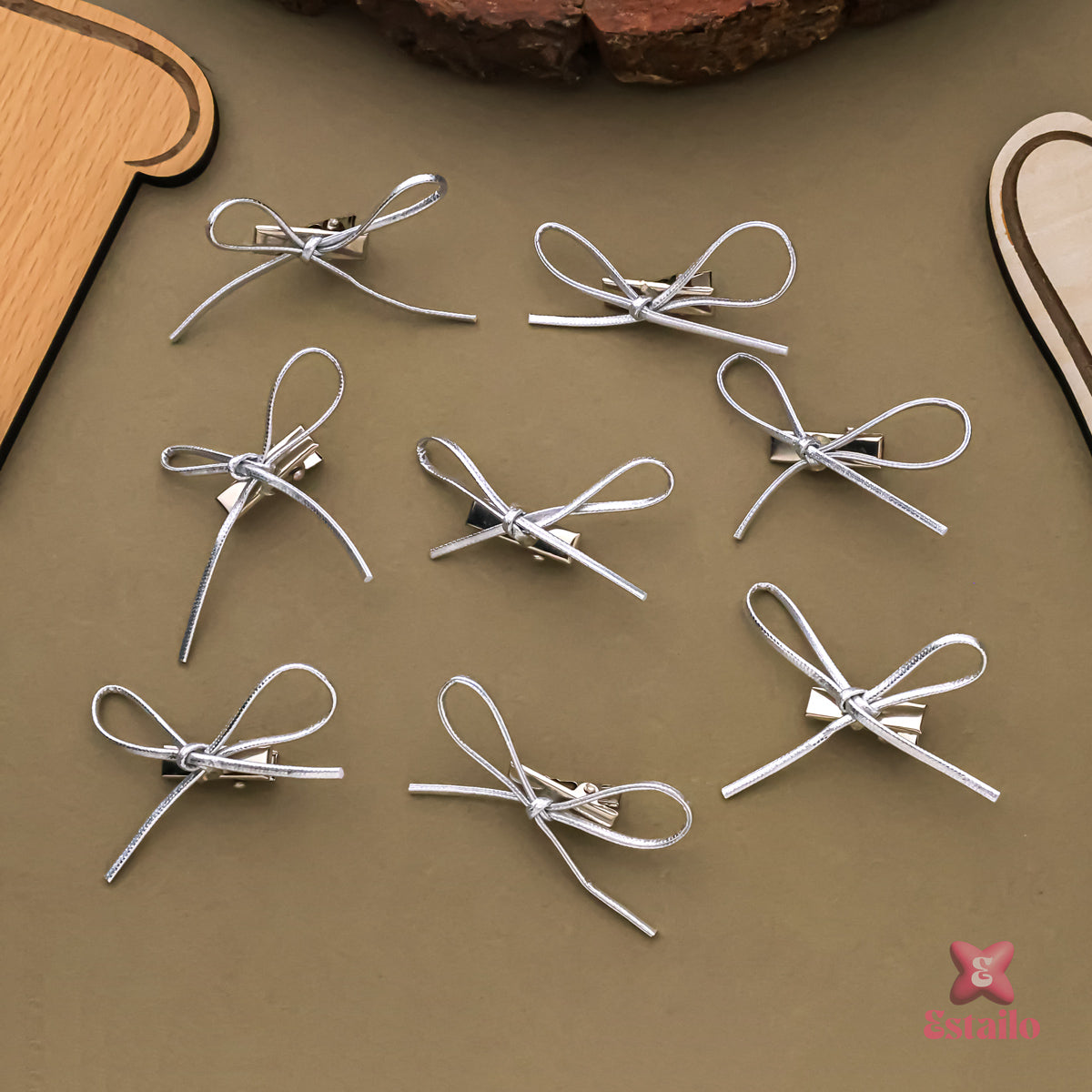 Satin Silver Bow Clips pack of 8)