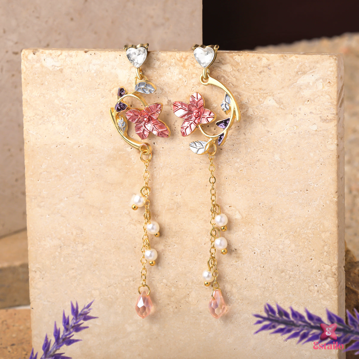 Floral Dangler Chain Earring
