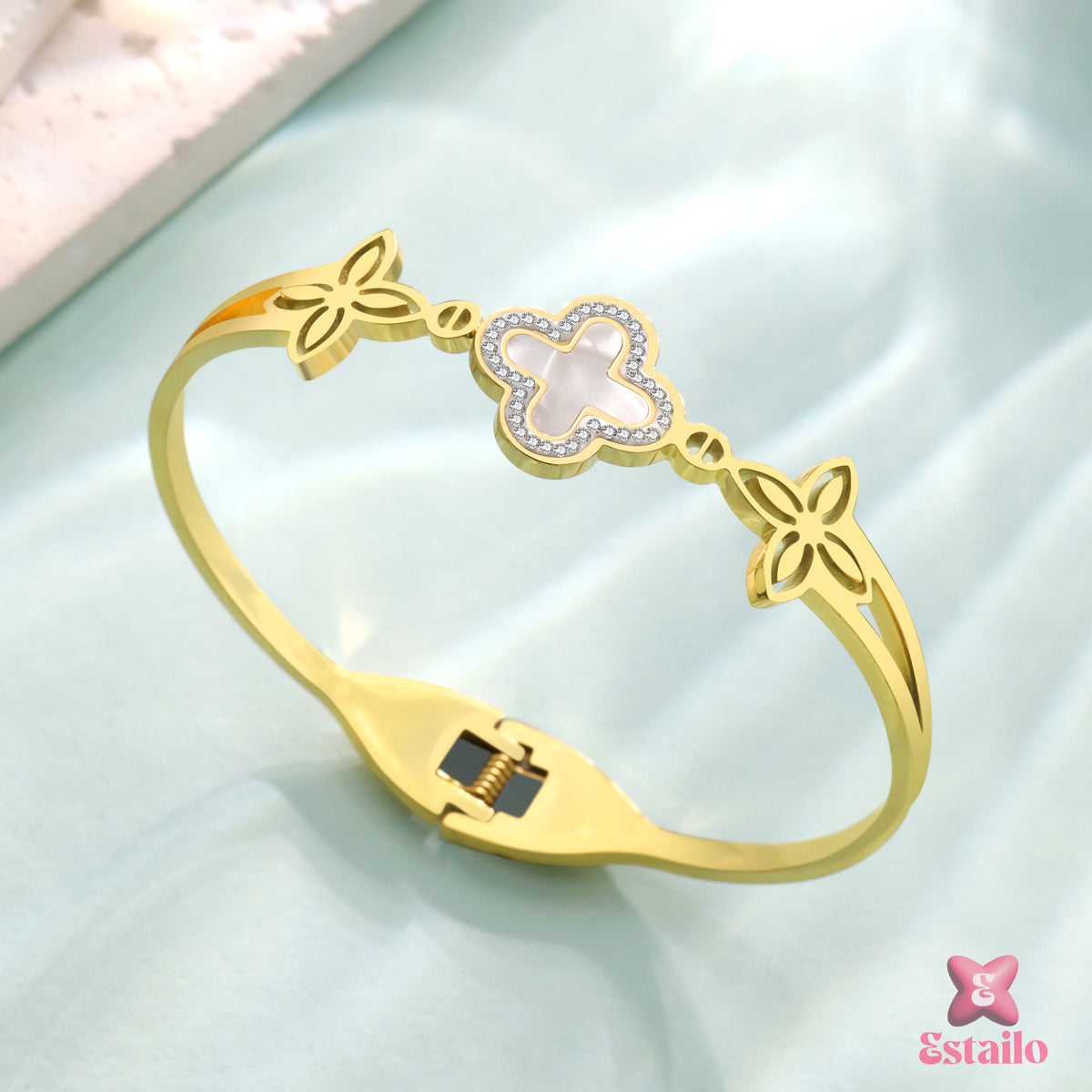 Sparkle Clover Cuff Bracelet