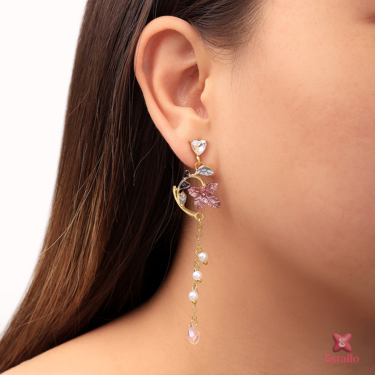 Floral Dangler Chain Earring