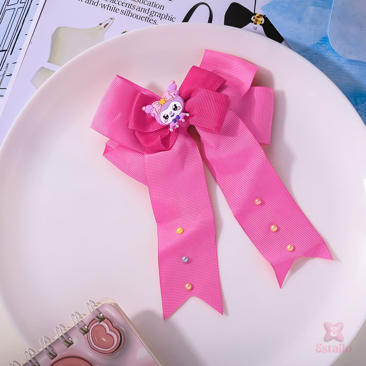 Pink Kuromi-style Bow Clip