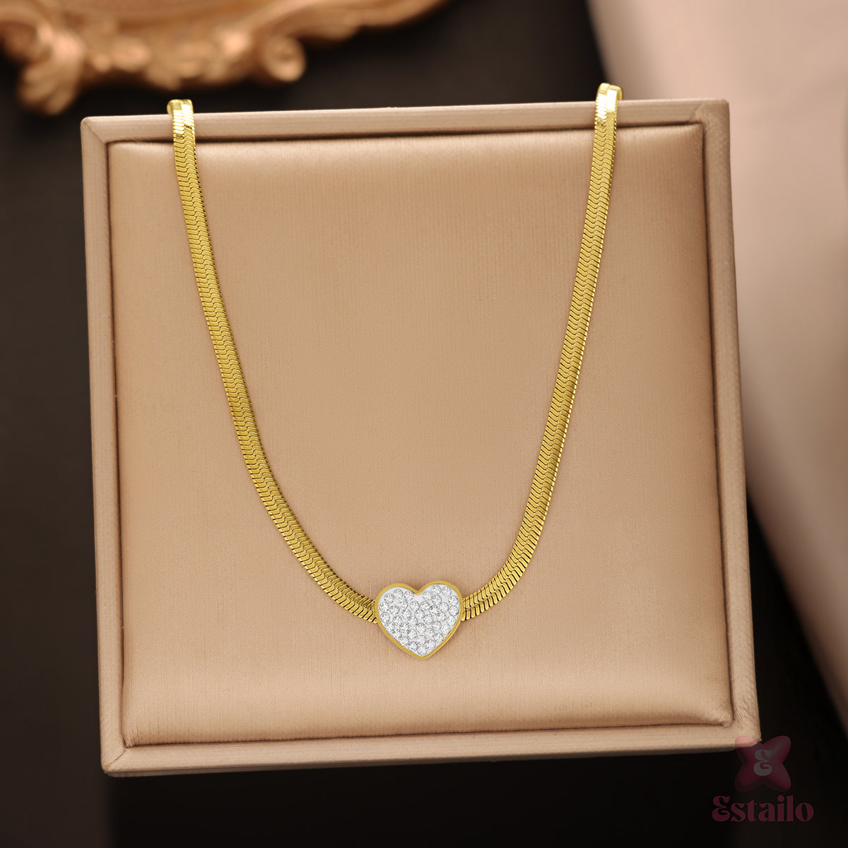 Dazzling Heart Pave Chain Necklace