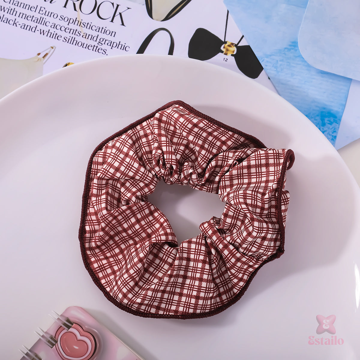 Cherry Check Hair Tie