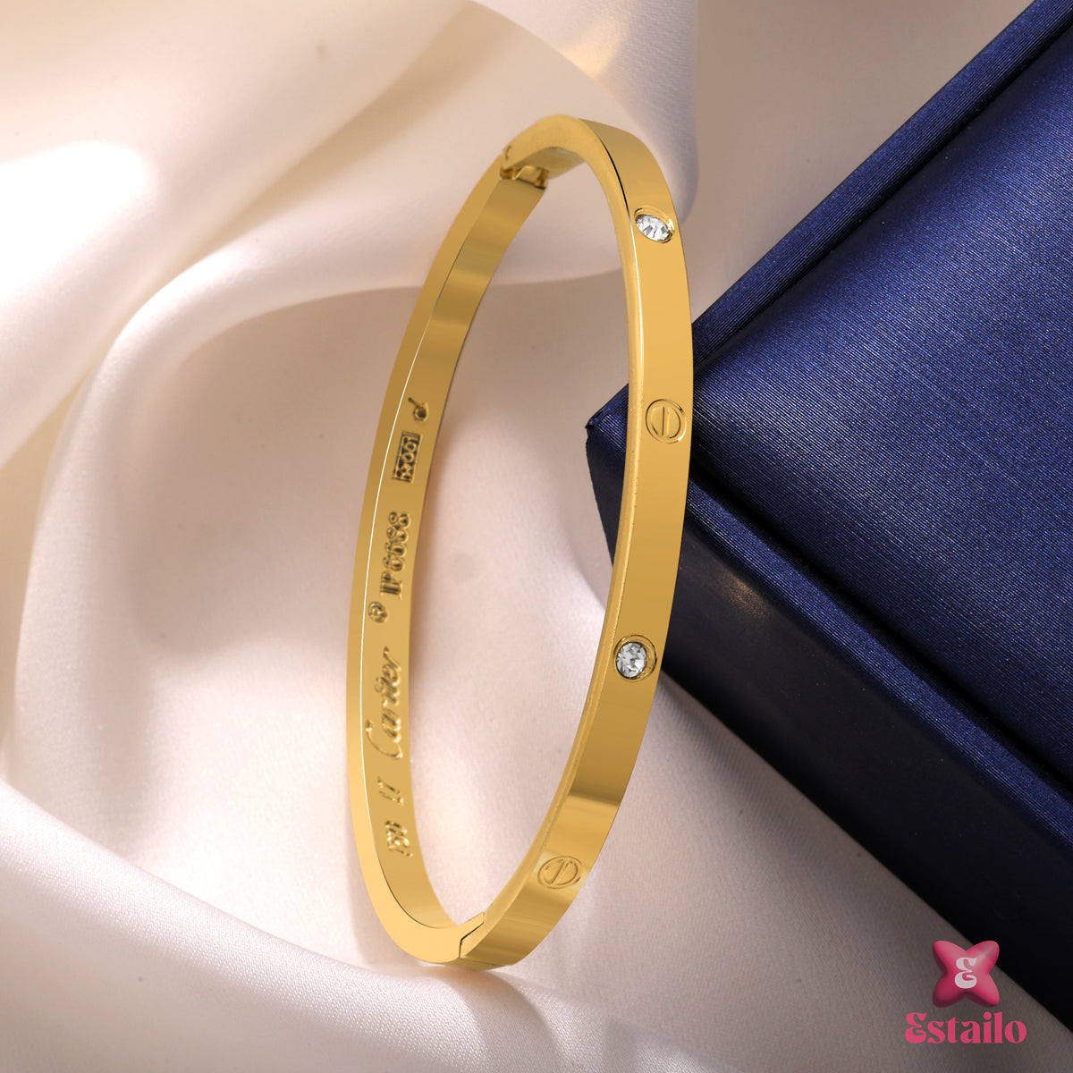 Gilded Screw & Stone Cuff Bracelet